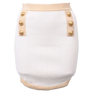 Balmain Button-Embellished Knitted Mini Skirt in White Viscose